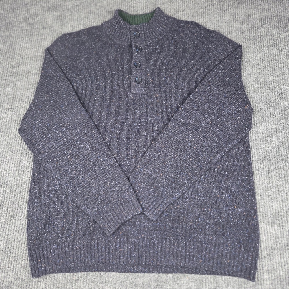 IZOD Men Speckled Navy Blue Heathered‎ Button Neck Knit Sweater XXL
